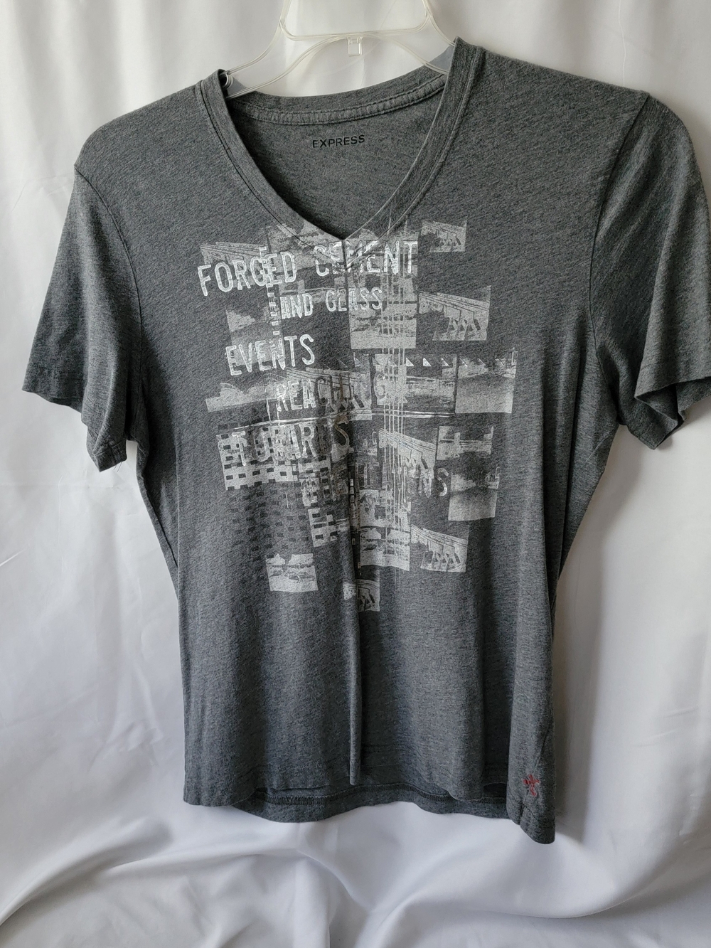 Express Women's Gray Graphic V-Neck Tee